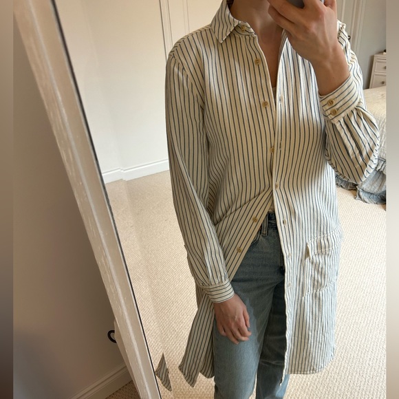 Cream and light blue striped button-down/jacket from King & Tuckfield size small - Picture 6 of 7